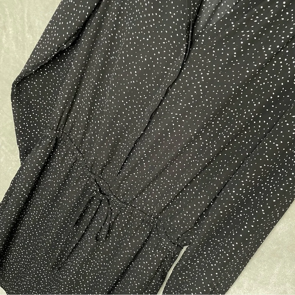 Hilary Radley Black Speckled Print Long Sleeve Tunic Dress Mini Size XS Blouson